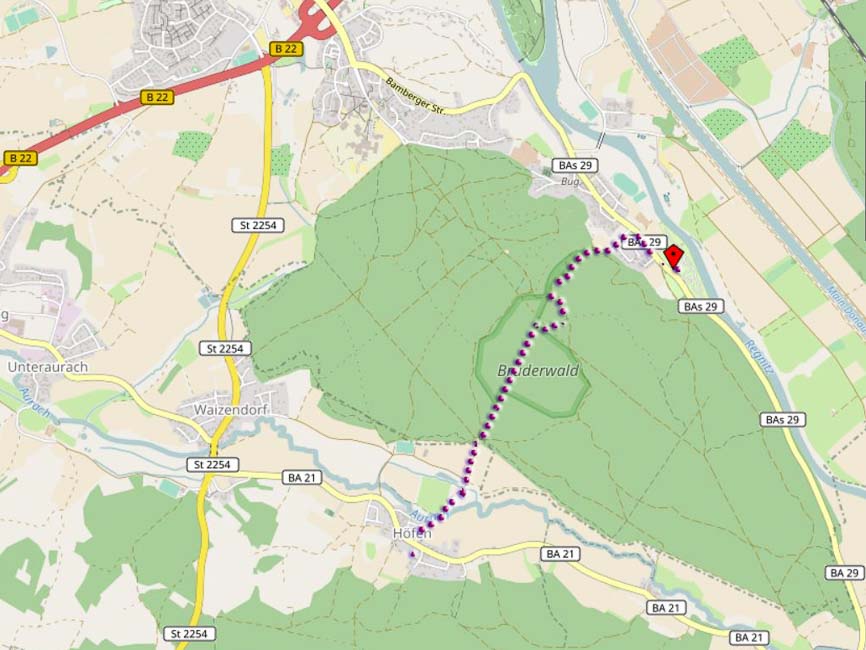 OpenStreetMap Karte mit Wanderweg nach Höfen